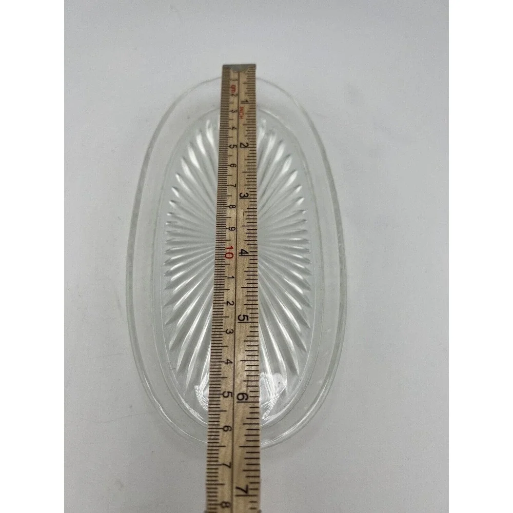 Vintage Retro‎ Clear Crystal Pressed Glass Starburst Oval Shaped Platter Dish